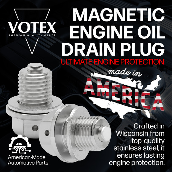 The Votex Magnetic Engine Oil Drain Plug is crafted in Wisconsin from top quality stainless steel to ensure lasting engine protection. Made in America!